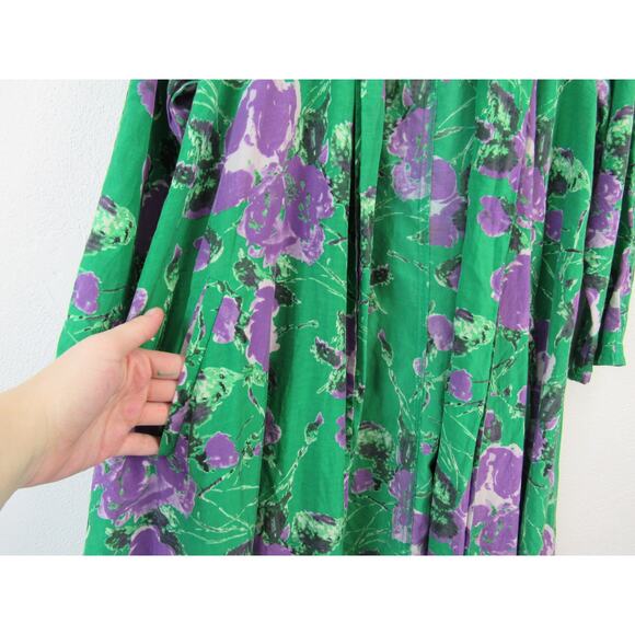 Patricia Field Green Purple Floral  Swing Jacket Robe Topper SATC Silk Cotton - Picture 3 of 10